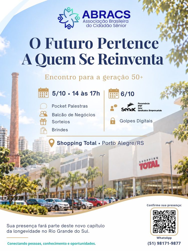Convite do encontro para a geração 50+ da ABRACS, com programação dos dias 5 e 6 de outubro